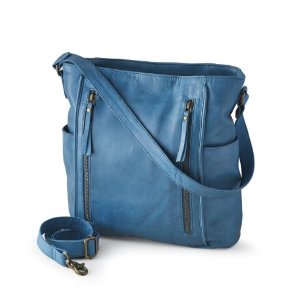 Like New NorthStyle Zip Genuine Leather Blue Color Shoulder Bag